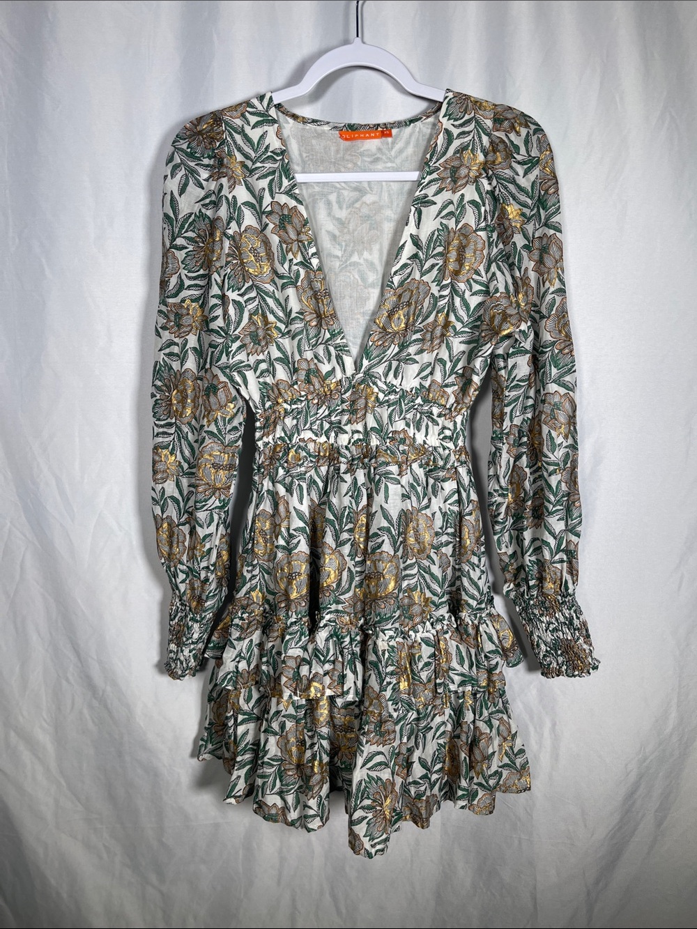 OLIPHANT WOMENS GREEN GOLD MINI DRESS V NECK XS